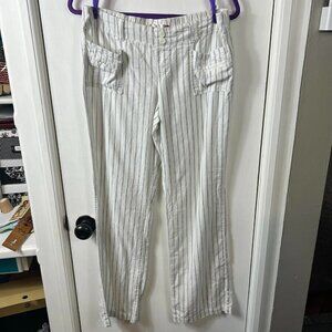 So white and blue striped linen blend wide leg pants. Sz L